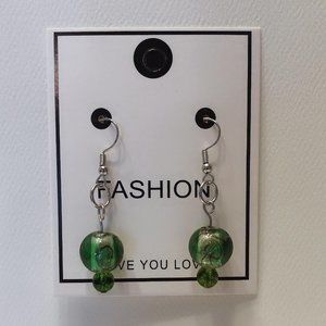 Green and Gold leaf glass beads earrings
